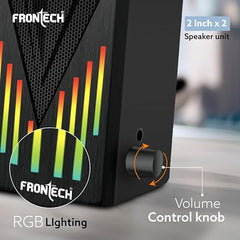 FRONTECH 2.0 USB Powered Multimedia Speakers with RGB Lights | 2 x 3W Drivers (5.2 cm) | AUX Connectivity | for Laptop, PC, Mobile | 1 Year Warranty (SPK-0006, Black)