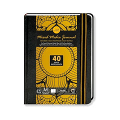 Zen Sangam - Portrait A4 Artists' 230GSM, (80 Pages) Mixed Media Art Journal - Sketch Book Stitched HardBound - Acid Free Cartridge Paper, Size (29.7cm x 21cm) Pencils,Chalk,Oil Pastels,Crayons-Black