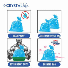 Crystal Scented Garbage Bags Medium 19x22 Inches Blue 120 Bags Pack | Jasmine Scented, 30 Pcs/Roll x 4, Tie-String, For Wet & Dry Waste