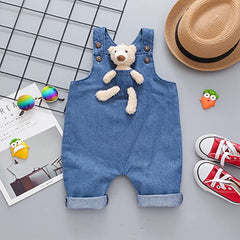 Momisy Baby Boys Baby Girls Denim Jeans Dungaree with Cute Bear-12 months to 18 months, Blue, Extra- Large
