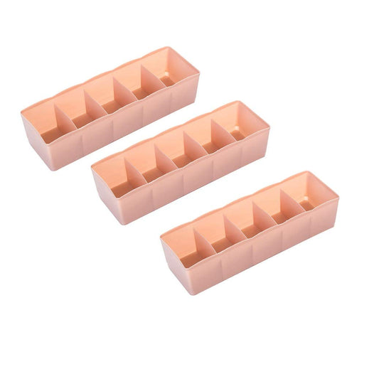 SYGA Pink 5 Grid Multi Function Desktop Storage Box Deep Desk Drawer Organizer Tray(Set of Three)