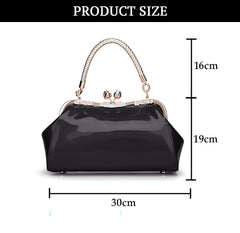 SYGA Women's Glossy Patent Leather Handbag Kiss Lock Purse Top Handle Handbag Suitable Gift for a festival,occasion,Birthday(BLACK)
