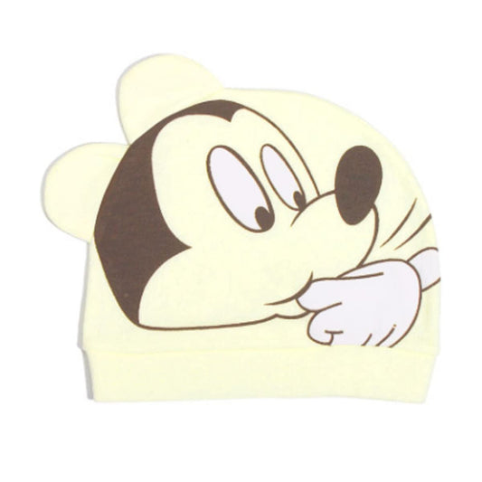 MOMISY 1 Piece Small Cartoon Design Baby Cotton Cap for Newborn Baby Boys and Girls of Age 0 to 6 Months (Mickey-LightYellow)
