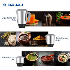 Bajaj GX-1 Mixer Grinder 500W | Superior Mixie For Kitchen | 2-In-1 For Dry Grinding | Blade Function With Titan Motor | 3 Stainless Steel Mixer Jars | 1 Year Product Warranty By Bajaj 【Blue】