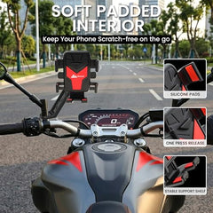 WeCool Bike Mobile Holder - Mirror Fit Mobile Holder for scooty/Scooter/Bike/Motorcycle-with One Click Button Controlled Phone Mount Ideal for Maps and GPS Navigation with Auto Locking,Firm Grip