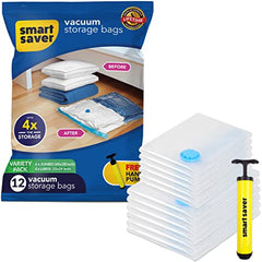 Smart Saver Plastic 6 Pack Vacuum Bags for Travel, Space Saver Bags Storage Bags for Vaccine Sealed Compression Packing Bag with Hand Pump, White
