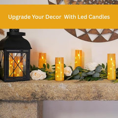 Flameless LED Pillar Candle Set of 2 | Acrylic Fiber Glass | Dancing Faux Wick | Remote Control with Battery Operated 3 AA | Home Décor & Gifting | 3" D x 6" H | Red