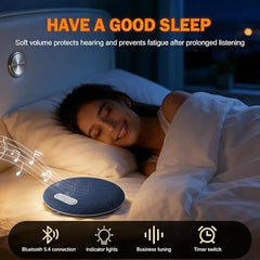 Bluetooth Pillow Speaker for Sleeping, Slim Wireless Bed Speaker with Fabric Surface, Built-In Controls and Rechargeable Design for Music, Podcasts, Audiobooks and Relaxing Audio, Blue