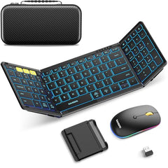Samsers Foldable Keyboard&Mouse, Samsers Folding Bluetooth Keyboard Mouse Combo, 2.4G + BT5.0 x 2, Full-Size Portable Travel Keyboard & USB-C Rechargeable Wireless Mouse for iOS Android Windows Mac OS