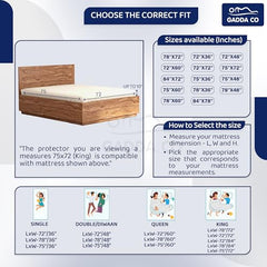 GADDA CO 100% Waterproof Premium Cotton Feel Mattress Protector King Size 78x72 Inch|Ultra Soft Breathable & Fitted Bed Protector Terry Cover Double Bed (6.5x6 feet, Fits 10 Inches, Grey)