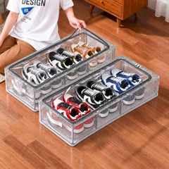 JD FRESH 2 Pcs Foldable Transparent Shoe Storage Organizer/Steel Frame Footwear Organiser/Stackable Shoe Organizer Box/Under Bed Storage Box for Home/Sneaker Shoe Rack with Handle & Zipper