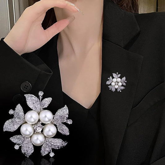 SYGA Brooch 5 Pearl Fashion Crystal Rhinestone Jewellery Pin Vintage Accessories Decoration Clothing Brooches for Bridal Women Girl - 5 Pearl Gold