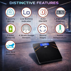 ANT Flora Mandala Digital Personal Weighing Scale for Body Weight | 180kg Capacity | 50g Accuracy | High Precision Strain Sensor | 4mm Tempered Glass | LCD Display | Auto On/Off | 40 Months Warranty