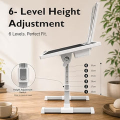 StarAndDaisy T9 Foldable Bed Table for Laptop & Study, 4-Level Adjustable Angled Tabletop, Large Desktop Surface with Anti-Slip Stopper, Tablet & Phone Slot, Storage Drawer, Stable Legs, PP & TPE