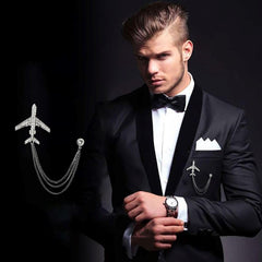 SYGA Men's & Women Suit Shirt Stud Lapel Pin Chain Tassel Brooch Pin with Crystal Chain(silver airplane)