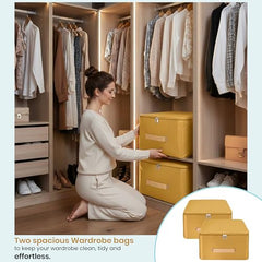 Storite 2 Pack Nylon Wardrobe Bag Underbed Cloth Storage Organizer | Moisture Proof Storage Bag, Storage box for Clothes Saree Bags, Zippered Closure & Handle - Magenta,37x34x23 cm