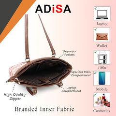 ADISA Women's Office Laptop Handbag Large Printed Shoulder Bag (ADW4087-BLA-ORA)