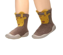 MOMISY Baby Socks Animal Themed, Funny Cartoon Printed Cotton Socks with Shoes - Soft, Non-Slip, and Comfortable Size 12-18M(BrownGiraffe-22-23)