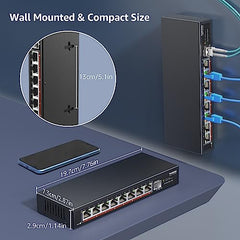 YuanLey 18 Port 2.5G PoE Switch Unmanaged, 16 x 2.5G Base-T PoE Ports, 2 x 10G RJ45 UpLink, IEEE802.3af/at, 250W, Compatible with 100/1000/2500Mbps, Metal Case, 2.5Gbe Network Switch
