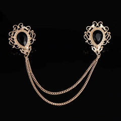 SYGA Men's & Women Suit Shirt Stud Lapel Pin Chain Tassel Brooch Pin with Crystal Chain(Vintage black gemstone)