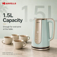 Havells CRAFT Kettle | OptiHeat Tech for Custom Temperature Setting | Real Time Temperature Display |12 Hour Keep Warm Function | Strix Controller for 5x Lifespan | 3x Safety Protection (Blue & Gold)