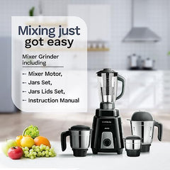 Longway Kratos 1000 Watt Juicer Mixer Grinder with 4 Jars for Grinding, Mixing, Juicing with Powerful Motor (Black, 4 Jars)