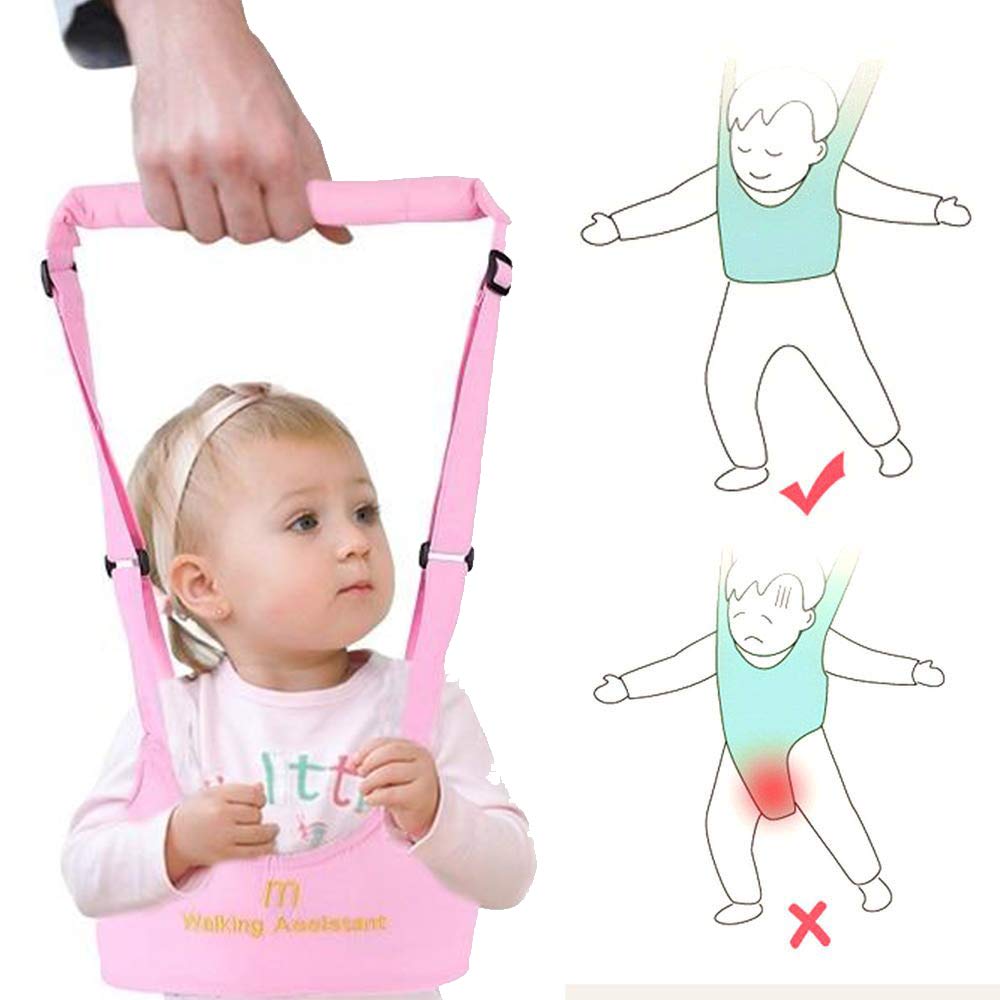 SYGA Handheld Baby Walker with Harness, Adjustable Walking Assistant Helper for Infant Child (Age 6 Months to 24 Months),Stand Up and Learn Walking, Pink