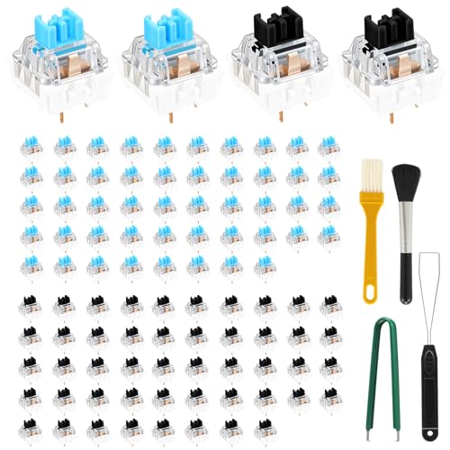 100 Pcs Mechanical Keyboard Switches with Remover Tool, 3 PIN Blue/Black Switch Replacement, Clicky Accurate Typing, Dustproof Keyboard Switch for Mechanical Gaming Keyboard (Blue+Black,100pcs)