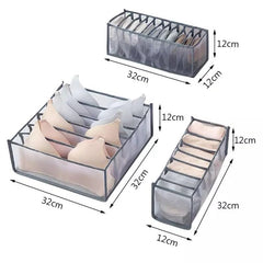 MOMISY Bra Socks Underwear Organizer Folding Closet Storage Boxes Clothes Separated Organizer 6/7/11 Compartments Grids Drawer Organizer, Pack of 3 (Black)