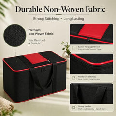 DALUCI Underbed Storage Bags for Clothes Pack of 4 Large Moisture Proof Organizer with Zipper Non Woven Foldable Storage Bag for Blanket Saree Wardrobe 54 x 46 x 26 cm (Black & Red - Large, 4 Pack)