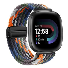 KEYSJEFF Nylon Watch Strap Compatible with Fitbit Versa 3/Versa 4/Fitbit Sense/Sense 2 Braided Elastics Sport Watch Band Adjustable Magnetic Buckle Straps Women Men (Not Include Watch) (Cowboy Colorful)