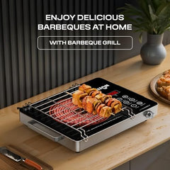 MILTON Classic 2200 Watt Infrared Cooktop with Crystal Glass & Touch Panel | 4 Pre set cooking Modes | Stir-fry | BBQ | Hot Pot | Steam | 60°C to 600°C | Digital time & Watt display - Classic SIlver