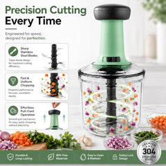 KITCHENOL Food Chopper 900ml, 4 Blade Steel Large Manual Hand-Press Vegetable Chopper Mixer Cutter to Cut Onion, Salad, Tomato, Potato 1000ml (Pack of 1) (dori Chopper)