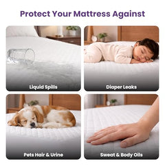 MY ARMOR Waterproof Mattress Protector King Size, 78x72, 6.5x6 feet, Double Bed Protector Sheet Cover, Breathable and Hypoallergenic Ultra Soft Fitted Terry Cotton Feel Fabric, Elastic Skirting, Grey