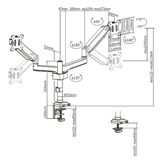SYGA Monitor Stand Arm Desk Mount Fully Height Adjustable Bracket with C-Clamp & Gronment 180 Tilt Rotation Supports 16 to 31 Inch Monitors and TV (DualArm Black)