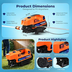 WOSCHER AquaWash 1800W Car Washer High Pressure Gun | 150 Bar Pressure Washer for Car, Bike & Home | Car Washing Pump Machine, 8 L/Min | 18 Months Warranty