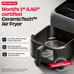 NUUK BRĪSK 6.5L 100% Toxin-Free Ceramic Air Fryer|ILAG® CeramicTech™|No Micro plastics, No PTFE, PFAS, PFOA|12 Cooking Presets|Digital Display|Shake Reminder|360° Even Cooking
