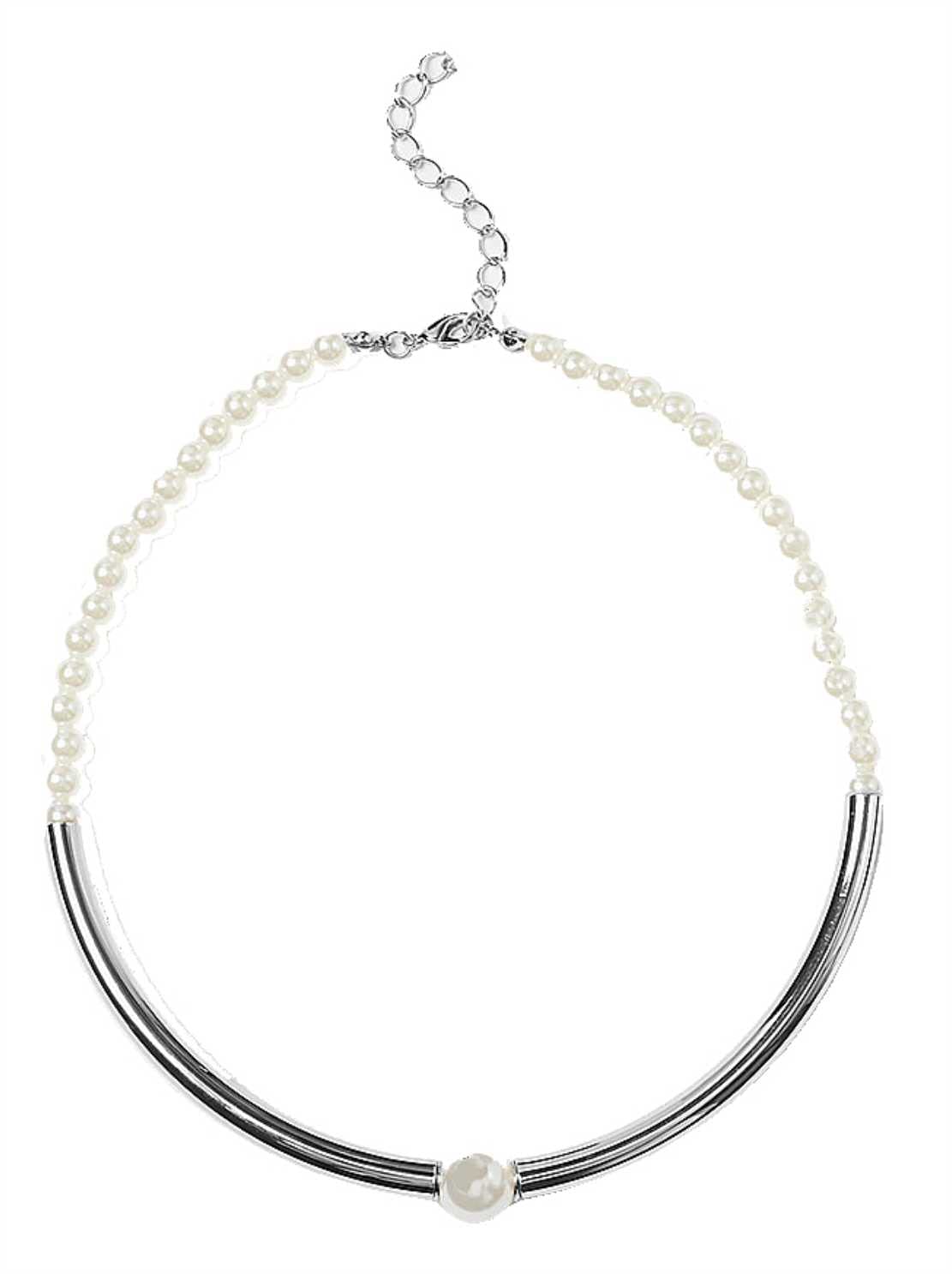SYGA Pearl Style Metal Copper Fashion Necklace Jewellery For Women, Engagement, Gift, Party - Silver