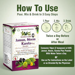 AVG Health Organics Diaba Care Karela Jamun Neem Powder 200g | Pack of 4 | Diabetes Control Ayurvedic Supplement with Arjuna, Gokhru & Triphala | Helps in Relieving Constipation | AYUSH & GMP Certified