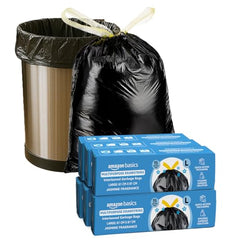 Amazon Basics Multipurpose Drawstring Garbage Bags | Large | 15 Count | Heavy Duty Garbage Bag | Jasmine Fragrant Garbage Bag | Odour Control | No Tear Removal