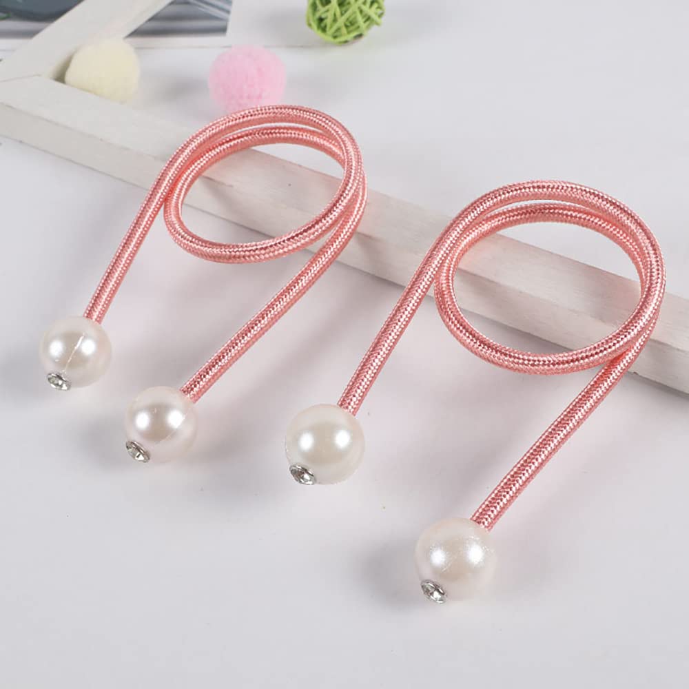 Syga 2Pcs Curtain Tiebacks 46cm Curtain Clip Rope Holdbacks Classy Decorative Pearl Holder Buckles for Home Hotel Window Draperies Rope Ties Office Living Bedroom Decoration- Pack of 2, Beige