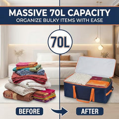 EASY HOME 70 litre Under bed Storage Bags for Clothes | Cloth Storage Organizer with Zip Closure | Wardrobe Bag for Sarees, Quilts & Blankets | Moisture Proof Nylon Cover Bag (54x46x28 cm, Medium)