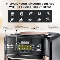 Prestige AirChef 12L Air Fryer Oven | 1800 Watts | 360° Rapid Air Technology | Multi-level Cooking | Rotisserie | 10 Preset Menu | 80% less Oil Consumption | Rose Gold | 1Y Warranty | ISI Certified