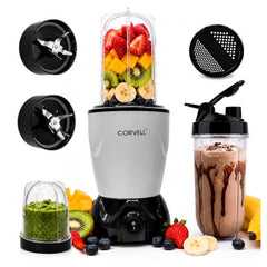 CORVELL Nutri 500W Portable Juicer Mixer Grinder, Silver, 3 Jar | For Smoothies & Shakes, High Capacity Jars with Sipper, For Kitchen, Gym, Travel & Office, 2 Year Warranty