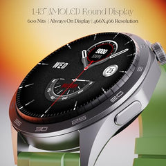 boAt Enigma Radiant Luxury Watch for Man w/1.43"(3.63 cm) AMOLED Display, AOD, Premium Metal Build, Round Dial, 200+Watch Faces, Upto 7 Days Battery Life, Fitness smartwatch for Men (Metal Black)
