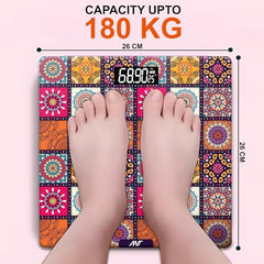 ANT Flora Mandala Digital Personal Weighing Scale for Body Weight | 180kg Capacity | 50g Accuracy | High Precision Strain Sensor | 4mm Tempered Glass | LCD Display | Auto On/Off | 40 Months Warranty