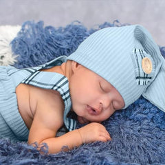 MOMISY Newborn Baby Photography Prop Outfits Solid Suspender with Cap Photo Shoot Costume for 0-6 Months (Sky Blue, 0-6 Month)