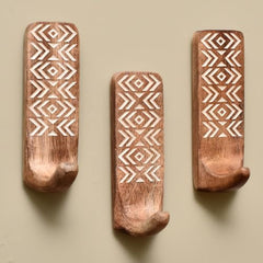 IndianShelf 6 Decorative Wood Adhesive Wall Hooks No Drill - Fork Art | Handmade, Renter Friendly, Waterproof, Reusable, Peel and Sticky Hooks for Keys, Towel, Bags, Light Coat, Jewelry, 10Lb Load