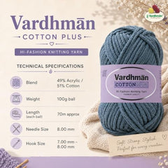 Vardhman Cotton Plus Cotton Acrylic Super Bulky Yarn 16 Ply | Pack-1