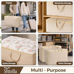 SITTELLA 2 Pack Large Foldable Storage Bags 58 L | Fabric Storage Organizer Box with Zip | Blanket, Quilt & Household Item Storage | Space Saving Storage Container | Beige